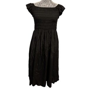 NEW Smocked Black Boho Dress With Flutter Sleeve, Pockets,On/Off Shoulder Size L